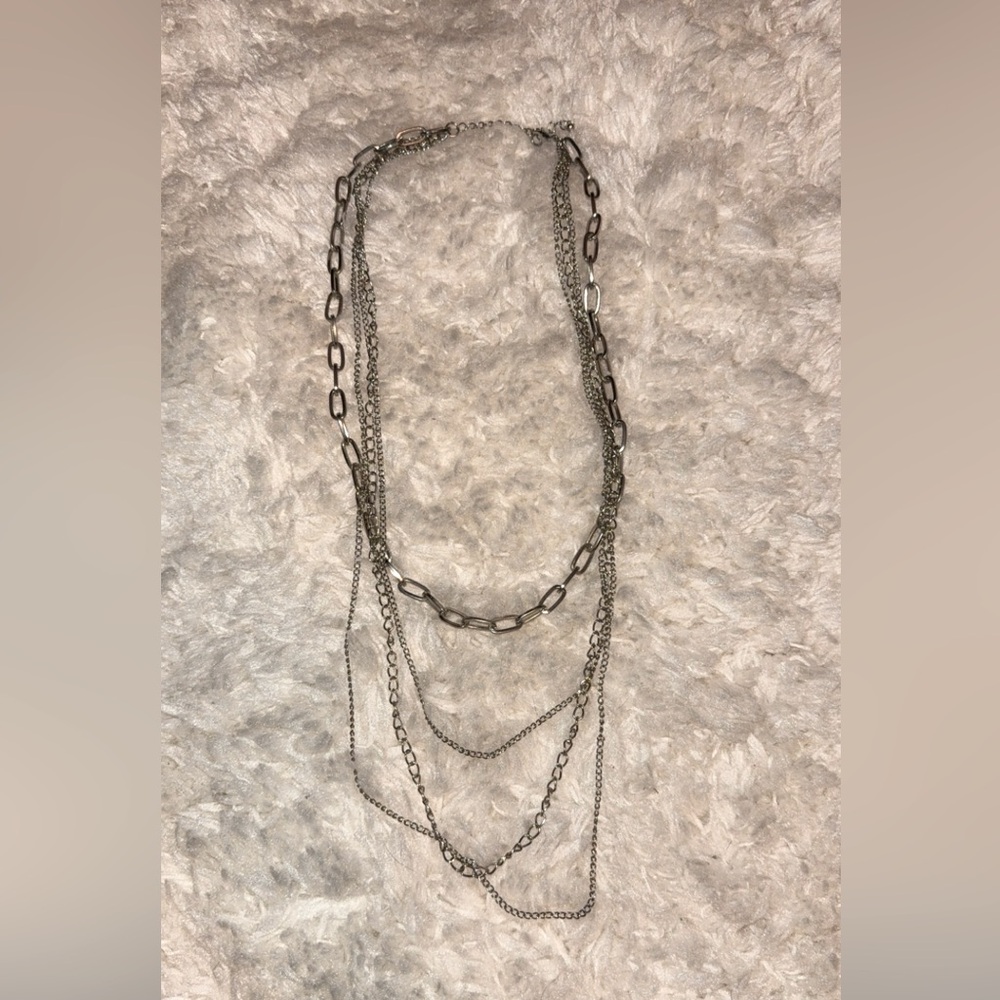 Multilayer silver tone necklace